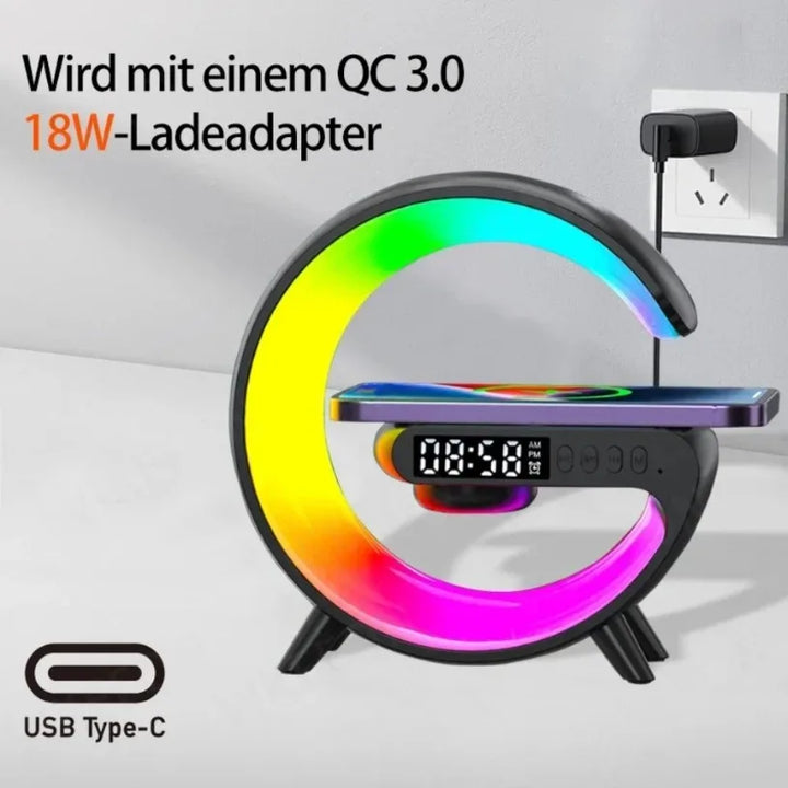 Wireless Charging Stand with RGB Light, Built-in Alarm & Speaker