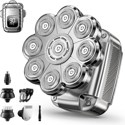 Waterproof 9D Head Shaver – IPX7 Rotary Electric Razor for Bald Men