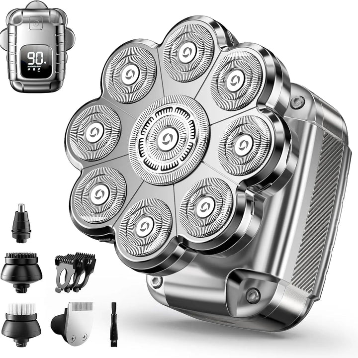 Waterproof 9D Head Shaver – IPX7 Rotary Electric Razor for Bald Men