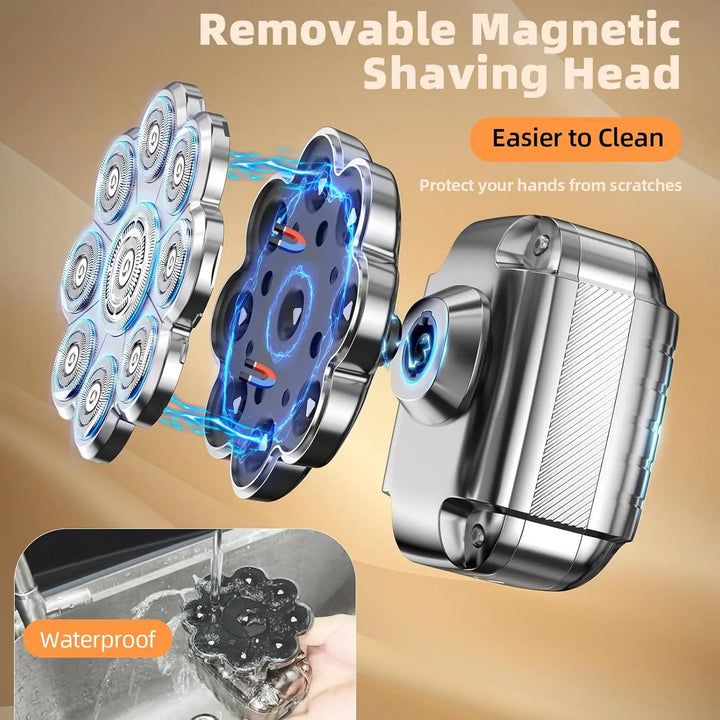 Waterproof 9D Head Shaver – IPX7 Rotary Electric Razor for Bald Men