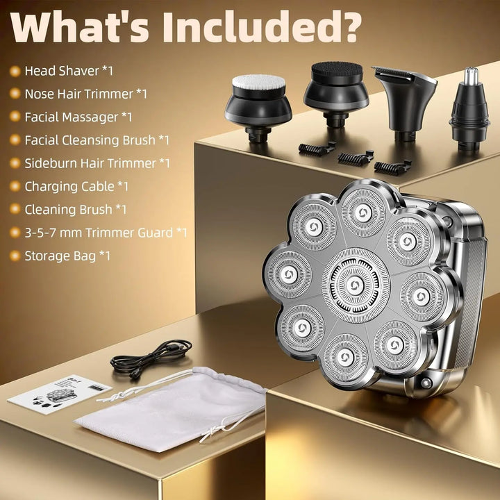 Waterproof 9D Head Shaver – IPX7 Rotary Electric Razor for Bald Men