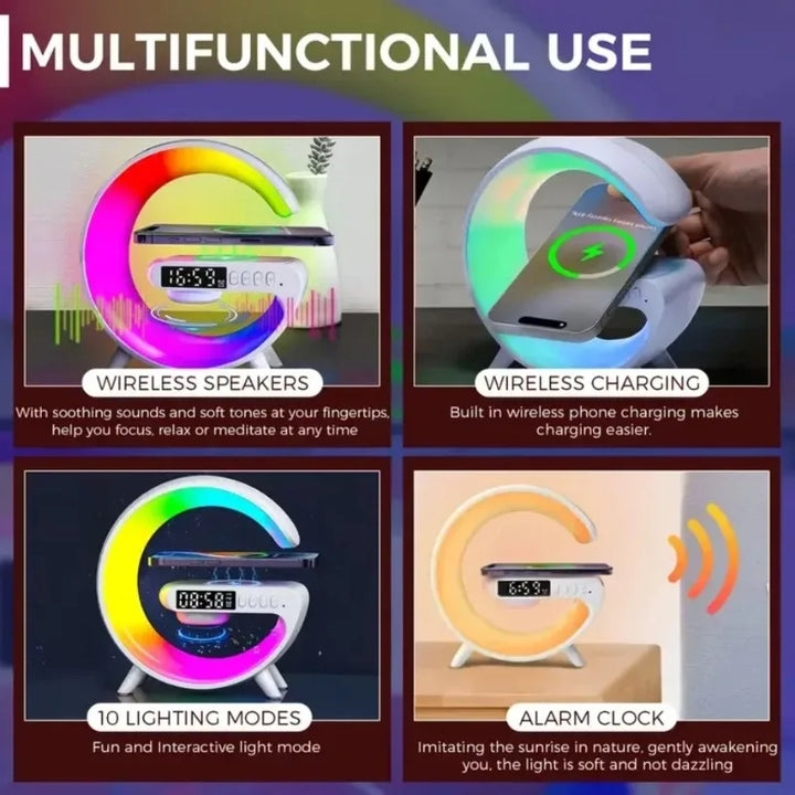 Wireless Charging Stand with RGB Light, Built-in Alarm & Speaker