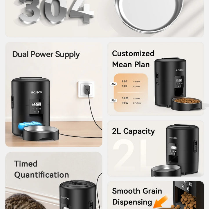 ROJECO Automatic Pet Feeder – Smart Food Dispenser for Cats & Dogs