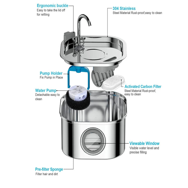 ZYFeeder Smart Pet Water Fountain – 2.2L Stainless Steel Automatic Dispenser for Cats & Dogs