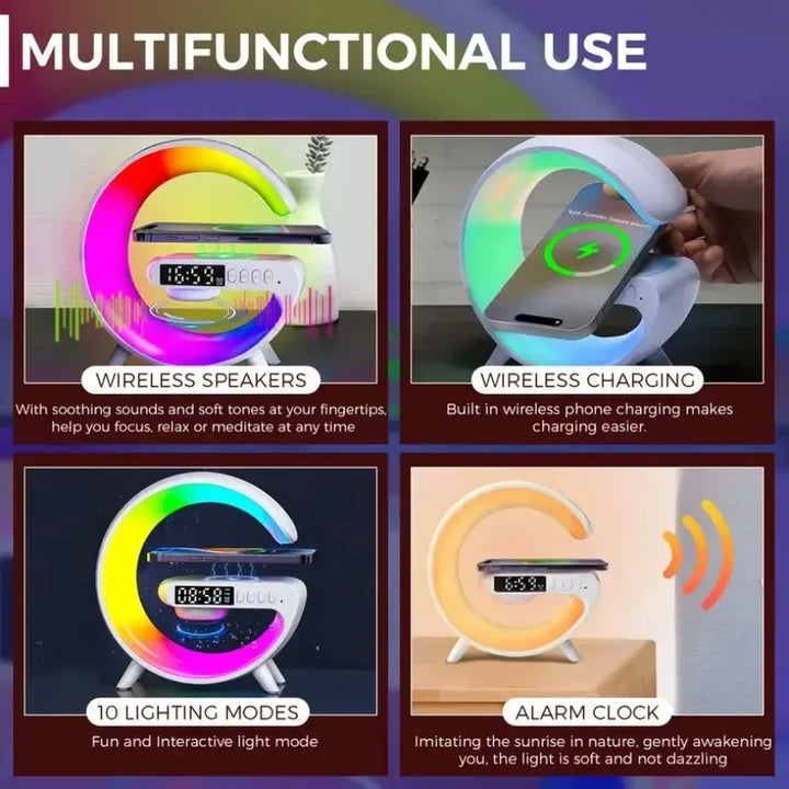 Wireless Charging Stand with RGB Light, Built-in Alarm & Speaker
