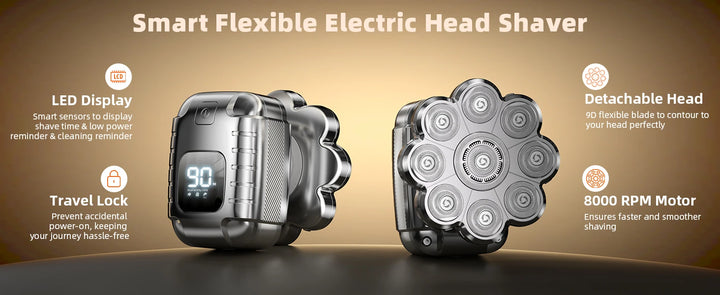 Waterproof 9D Head Shaver – IPX7 Rotary Electric Razor for Bald Men