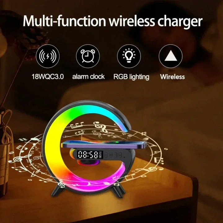 Wireless Charging Stand with RGB Light, Built-in Alarm & Speaker