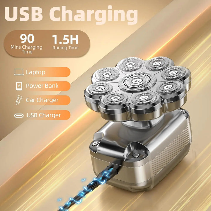 Waterproof 9D Head Shaver – IPX7 Rotary Electric Razor for Bald Men